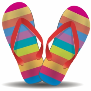 a pair of colorful flip flops